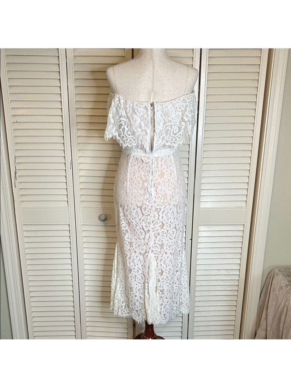 Just Me White Lace Off Shoulder Mermaid Midi Dress Small - Picture 3 of 5